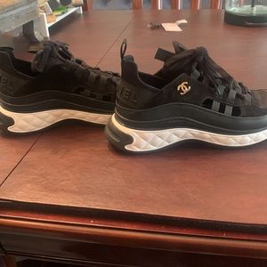 Chanel Women’s CC Cap Toe Logo Sneakers suede and mixed fibers
